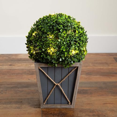 Nearly Natural 18in UV Resistant Artificial Boxwood Topiary with LED Light