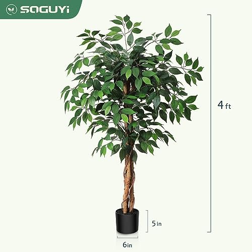 4ft Artificial Ficus Tree with Real Wood Trunk