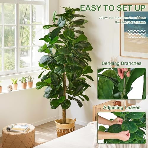 VECELO Artificial Fiddle Leaf Fig Tree 6FT Tall Fake Floor Plant