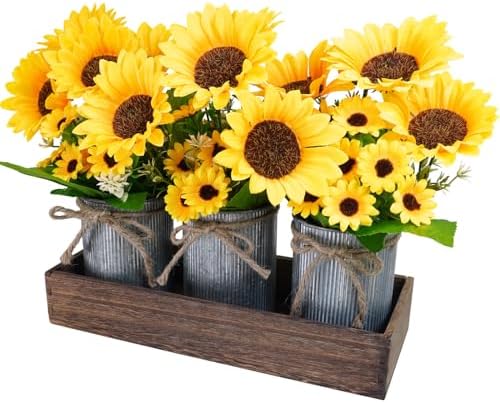Winlyn 3 Piece Artificial Sunflower Farmhouse Decor Set