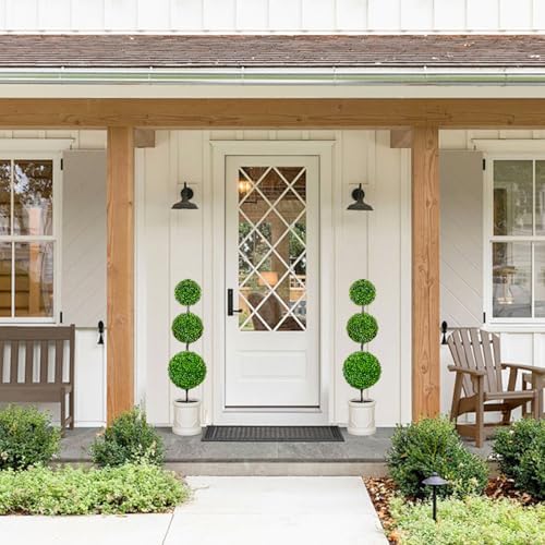 3FT Artificial Triple Ball Topiary Trees with White Planter Pot Set of 2