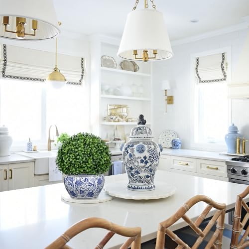 DILATATA Artificial Boxwood Ball in Blue and White Ceramic Pot