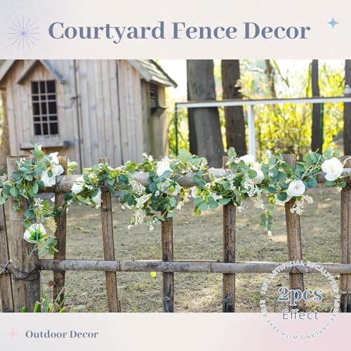Der Rose 2Pcs Artificial Eucalyptus Garland with White Roses and Gypsophila