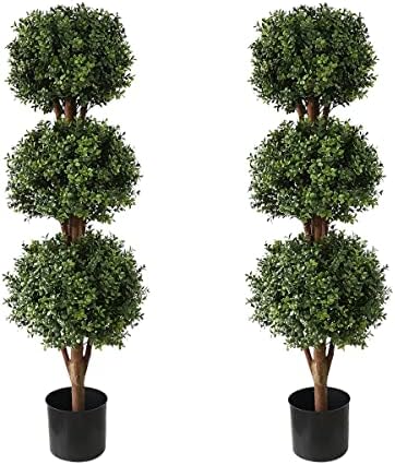 Momoplant Artificial Topiary Triple Ball Boxwood Tree Set of 2