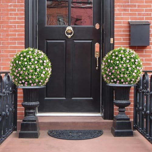 Goplus 145 Inch Artificial Topiary Balls Set of 2 with Pink Flowers