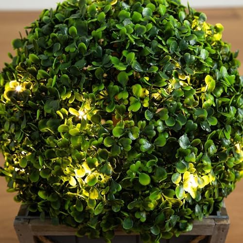 Nearly Natural 18in UV Resistant Artificial Boxwood Topiary with LED Light
