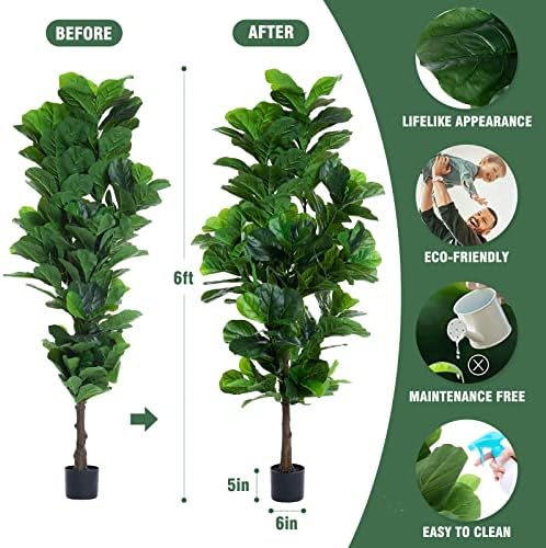 Fiddle Leaf Fig Tree 6ft Artificial Plant with Plastic Pot