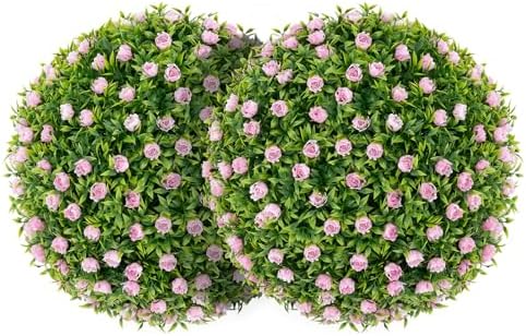 Goplus 145 Inch Artificial Topiary Balls Set of 2 with Pink Flowers