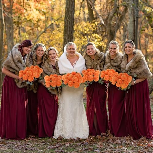Hananona 12 Pcs Artificial Chrysanthemums Ball Flowers Orange