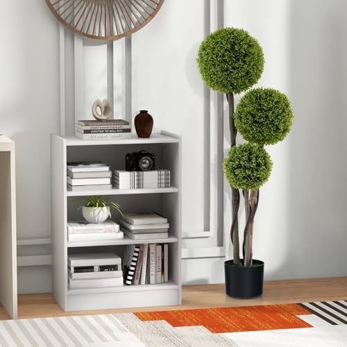 GOFLAME 4FT Artificial Boxwood Topiary Triple Ball Faux Plant in Pot