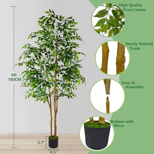 7ft Artificial Ficus Tree with Basket for Home Decor