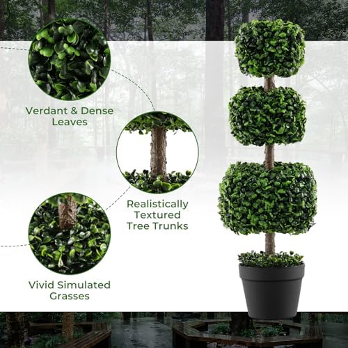 GOFLAME 35 Inch Artificial Boxwood Topiary Tree