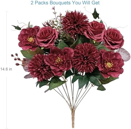 Premium Burgundy Silk Flowers Bouquet Set