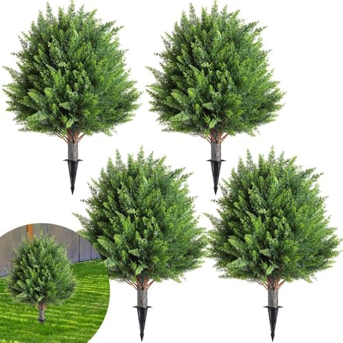 4 Pcs 21 Inch Artificial Cedar Topiary Trees with Ground Spike