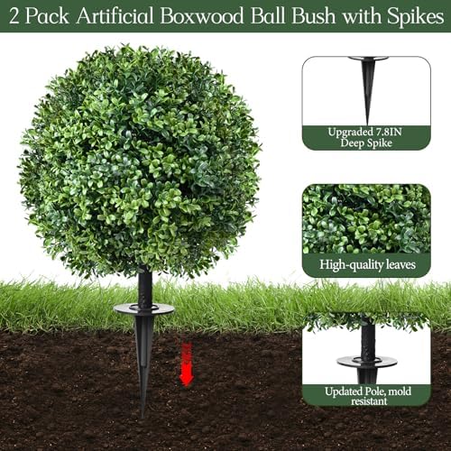 24 Artificial Boxwood Topiary Set of 2 with Ground Spike
