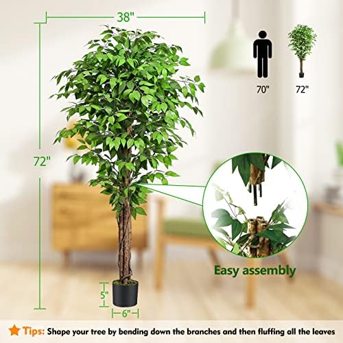 62ft Ficus Artificial Tree with 3 Trunks and Dried Moss