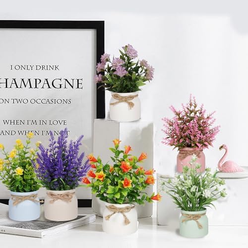 6pcs Artificial Pot Flowers Set for Home Office Decor