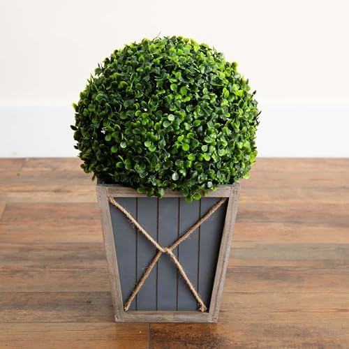 Nearly Natural 18in UV Resistant Artificial Boxwood Topiary with LED Light