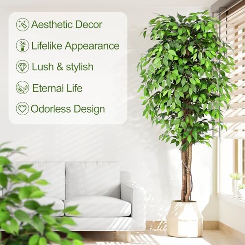 7ft Ficus Artificial Tree with Realistic Leaves and Moss