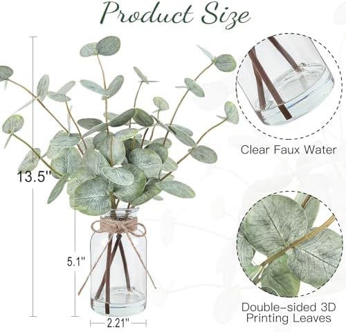 Bessol Artificial Eucalyptus Stems in Glass Vase 135 Inch Decor