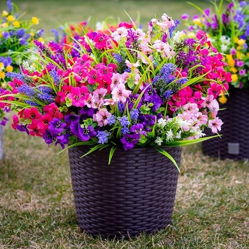 AXYLEX Artificial Flowers Outdoor Set 16 Bundles UV Resistant