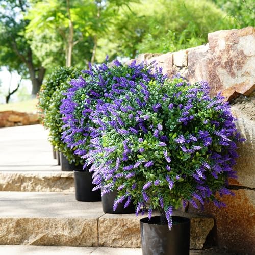 Artificial Lavender Topiary Ball Tree Set of 2 with 12 Butterflies