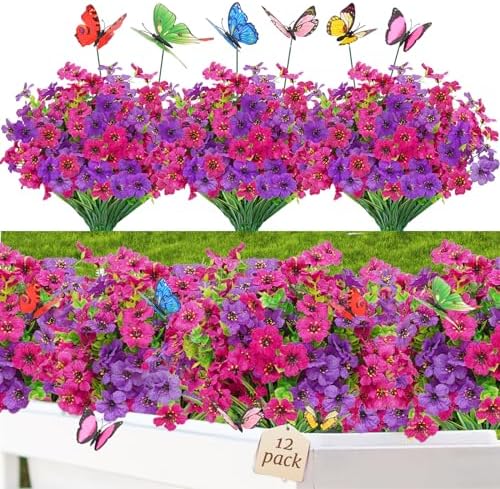 Yastouay 12 Bundles Artificial Flowers for Outdoor Decor