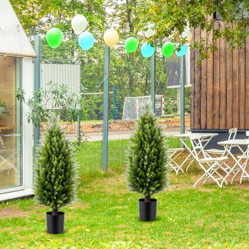 Two 3ft UV Resistant Artificial Cedar Topiary Trees Set of 2