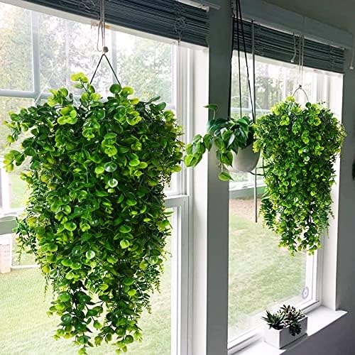 2pcs Artificial Hanging Plants UV Resistant Plastic Eucalyptus Greenery Vine
