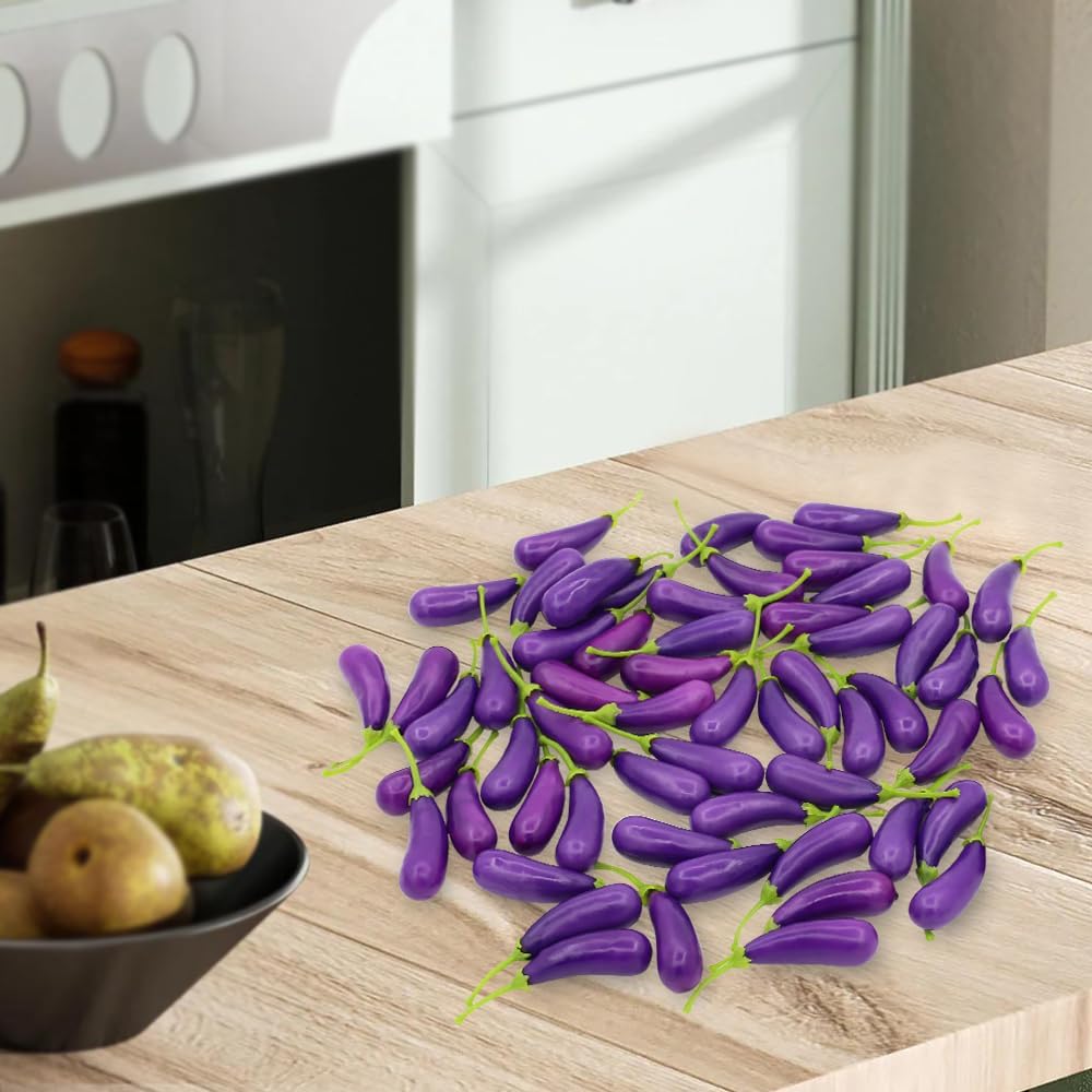 60 PCS Fake Eggplant Mini Artificial Vegetables Decor