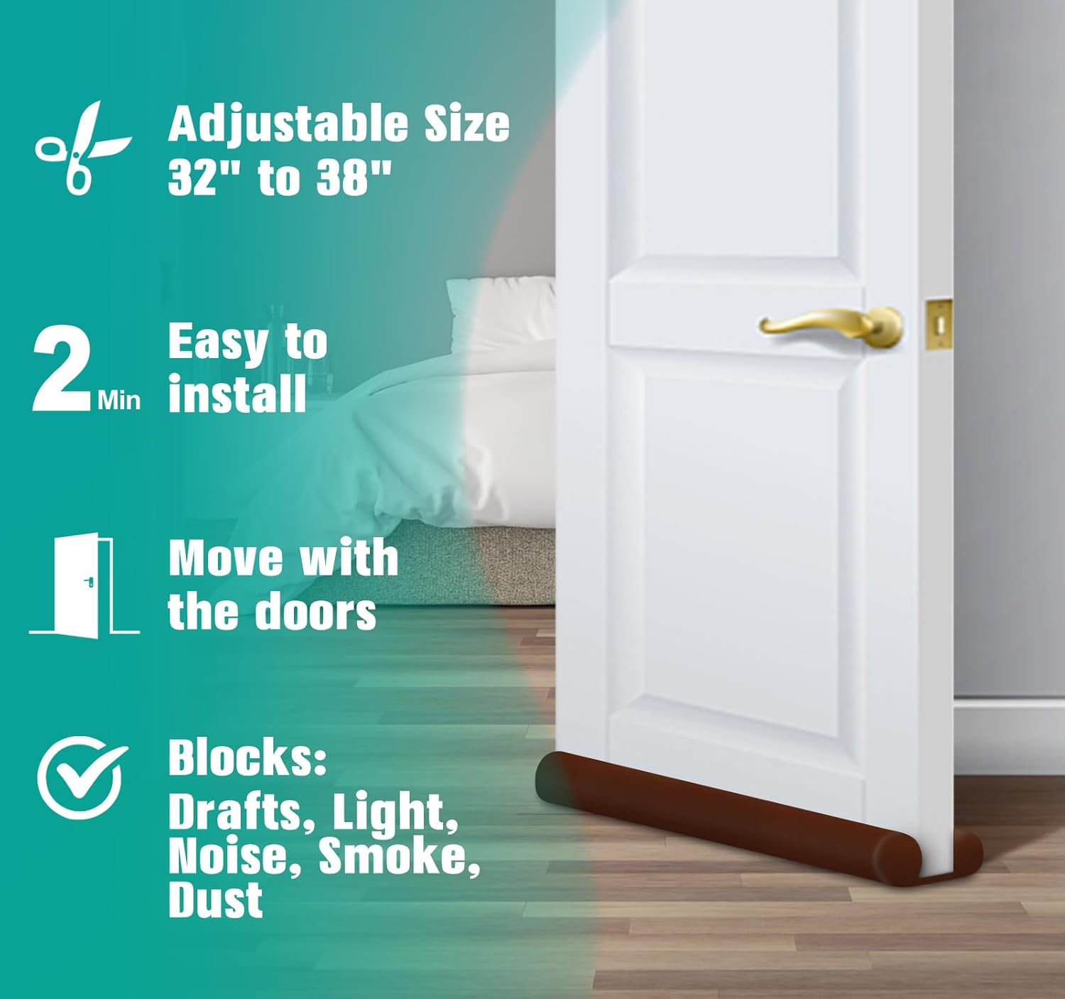MAXTID Brown Door Draft Stoppers Adjustable 32-38 Inch Double Sided