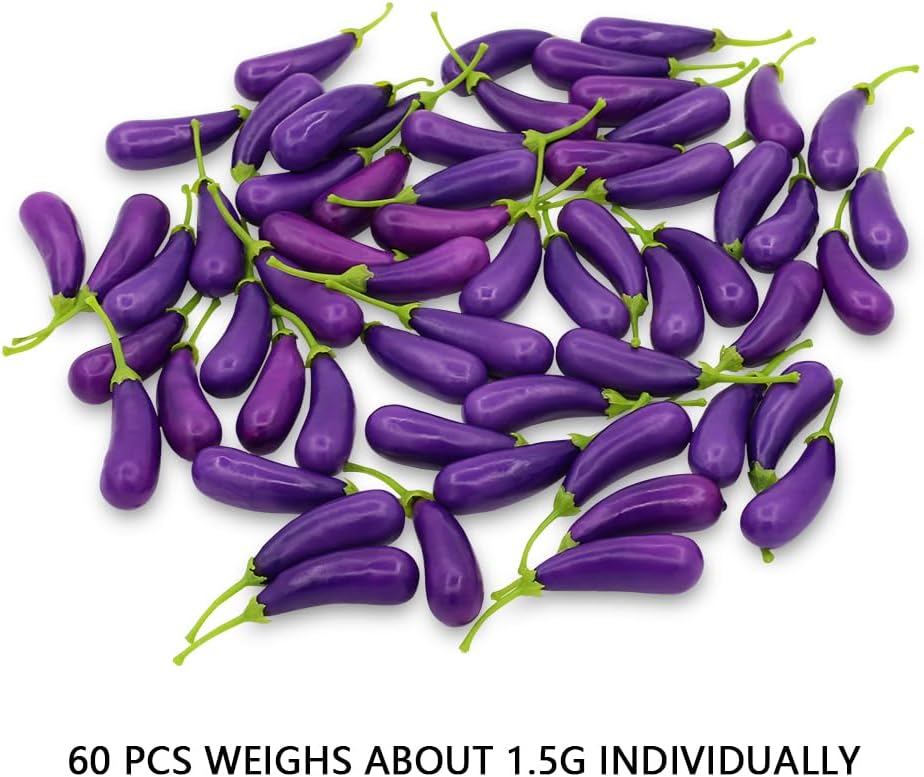 60 PCS Fake Eggplant Mini Artificial Vegetables Decor