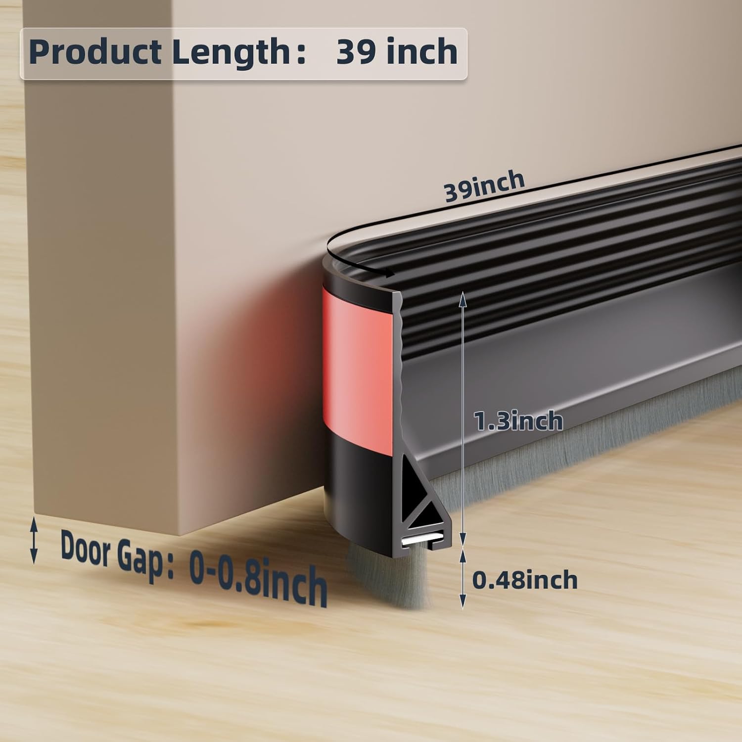 39 Inch Door Sweep with Brush and Adhesive Seal Black