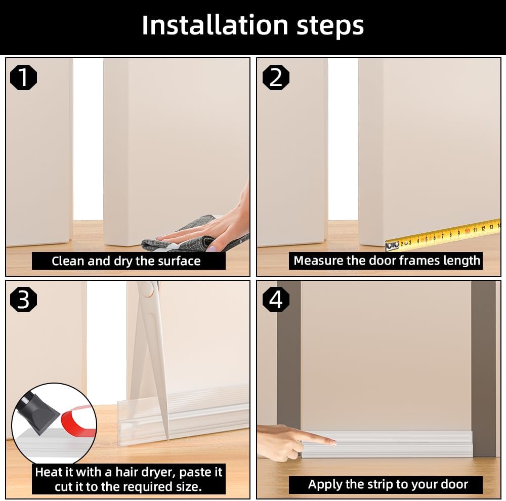 Ormein Door Draft Stopper 39 Inch Transparent Adjustable Seal