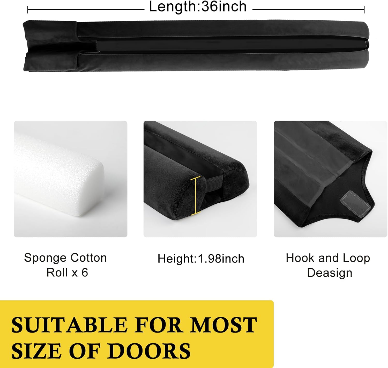 Fowong Under Door Draft Stopper Black Adjustable 30-36 Inch