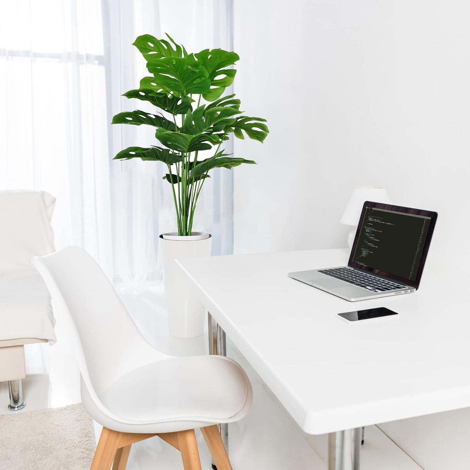 SAJANDAS 2-Piece Artificial Monstera Deliciosa Plants Set