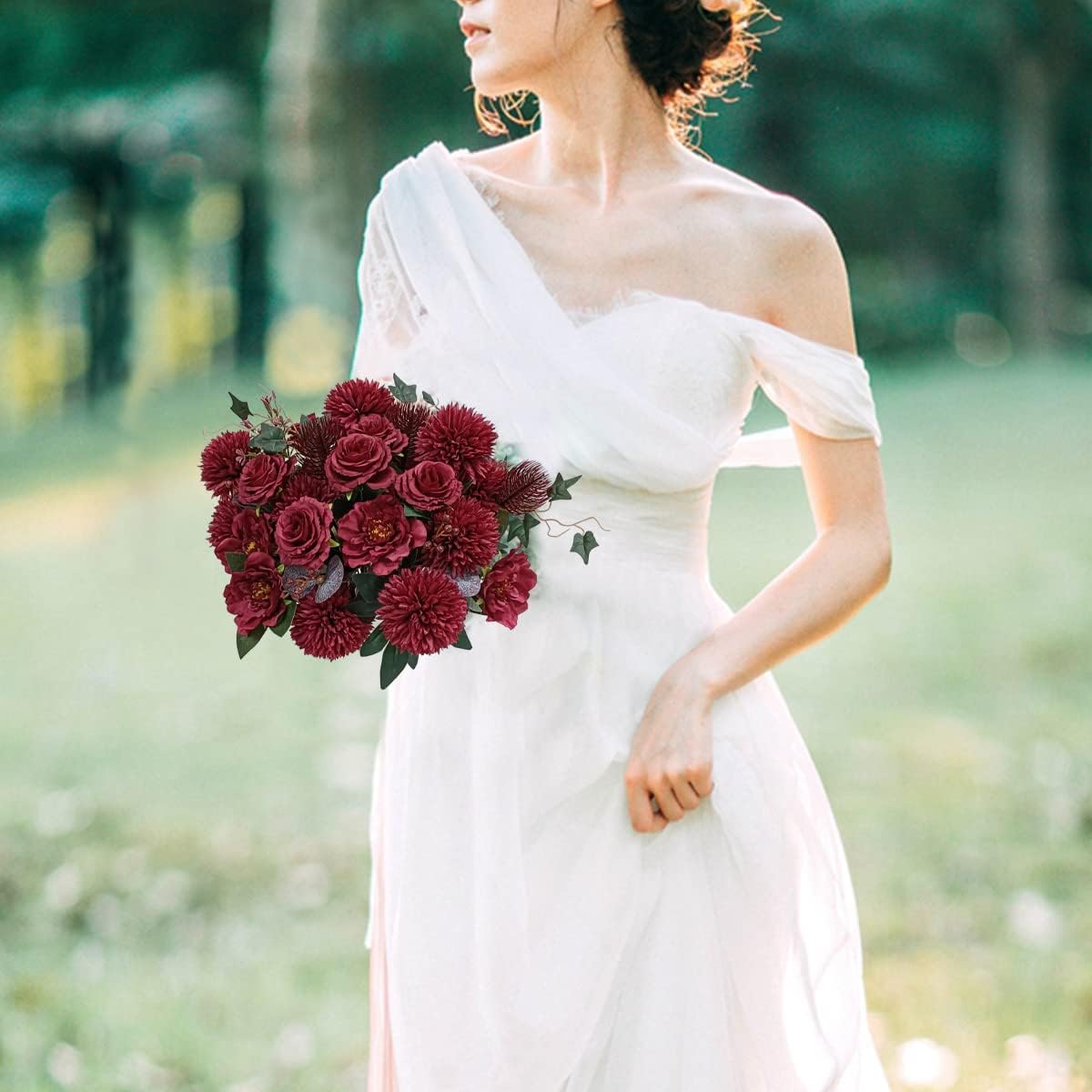 Premium Burgundy Silk Flowers Bouquet Set
