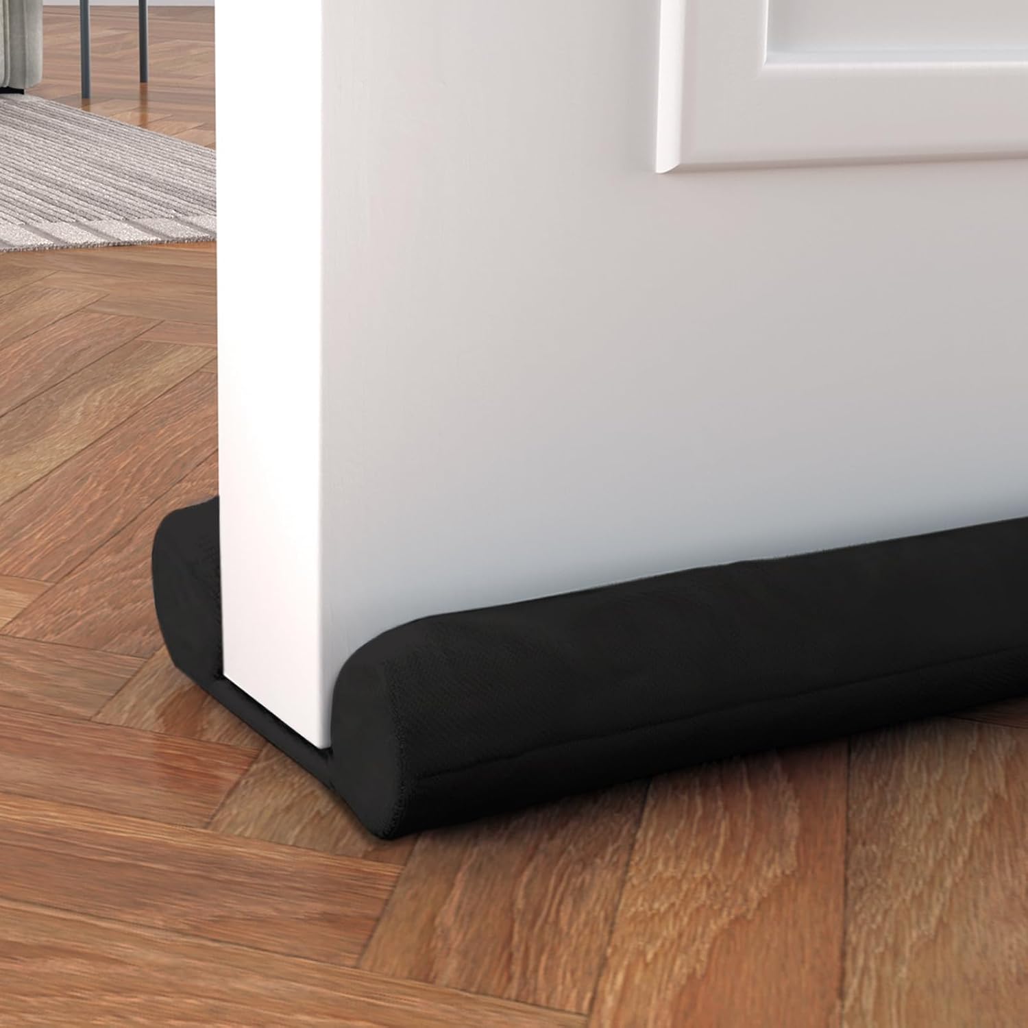 Two Sided Adjustable Door Draft Stopper 30-37 Black Large