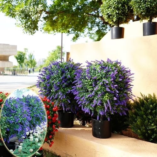 Artificial Lavender Topiary Ball Tree Set of 2 with 12 Butterflies