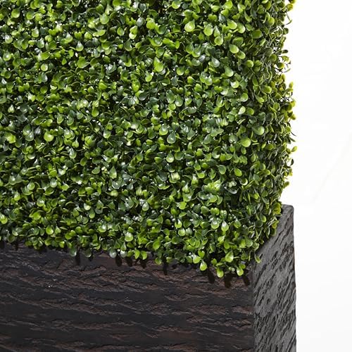 Deco 79 Artificial Topiary Boxwood Hedge with Black Cement Planter