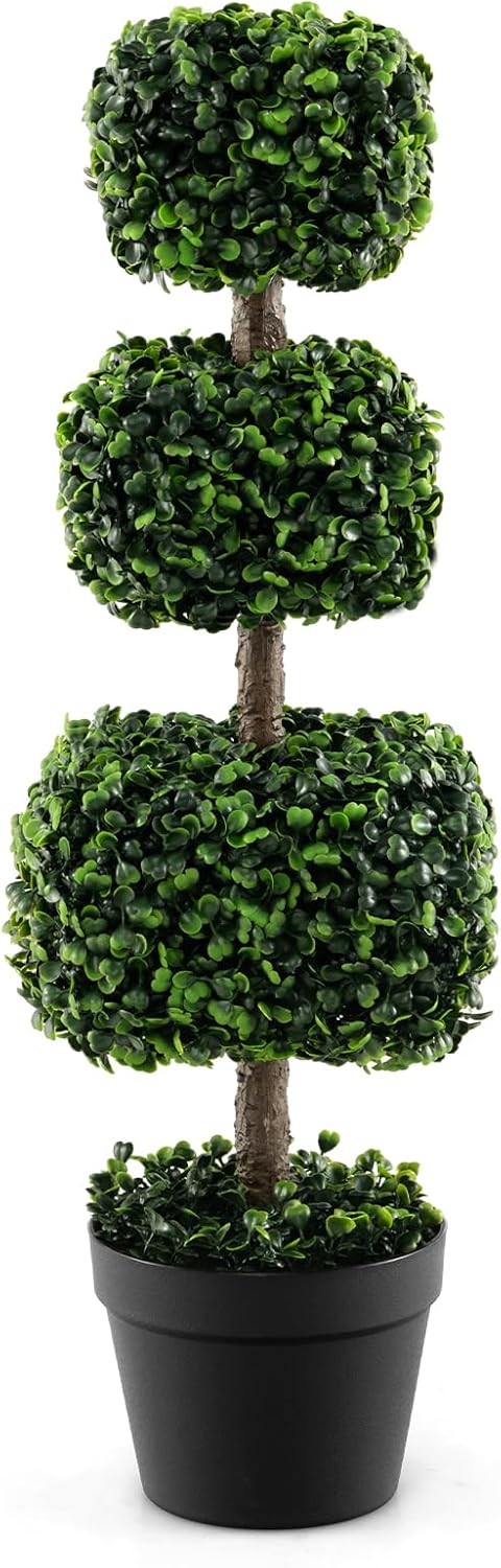 GOFLAME 35 Inch Artificial Boxwood Topiary Tree