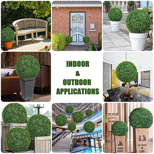 16 Inch Artificial Boxwood Topiary Set of 2 with UV Resistant Leaves