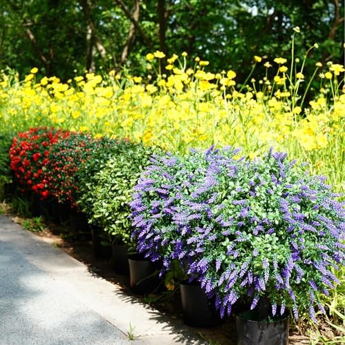 Artificial Lavender Topiary Ball Tree Set of 2 with 12 Butterflies