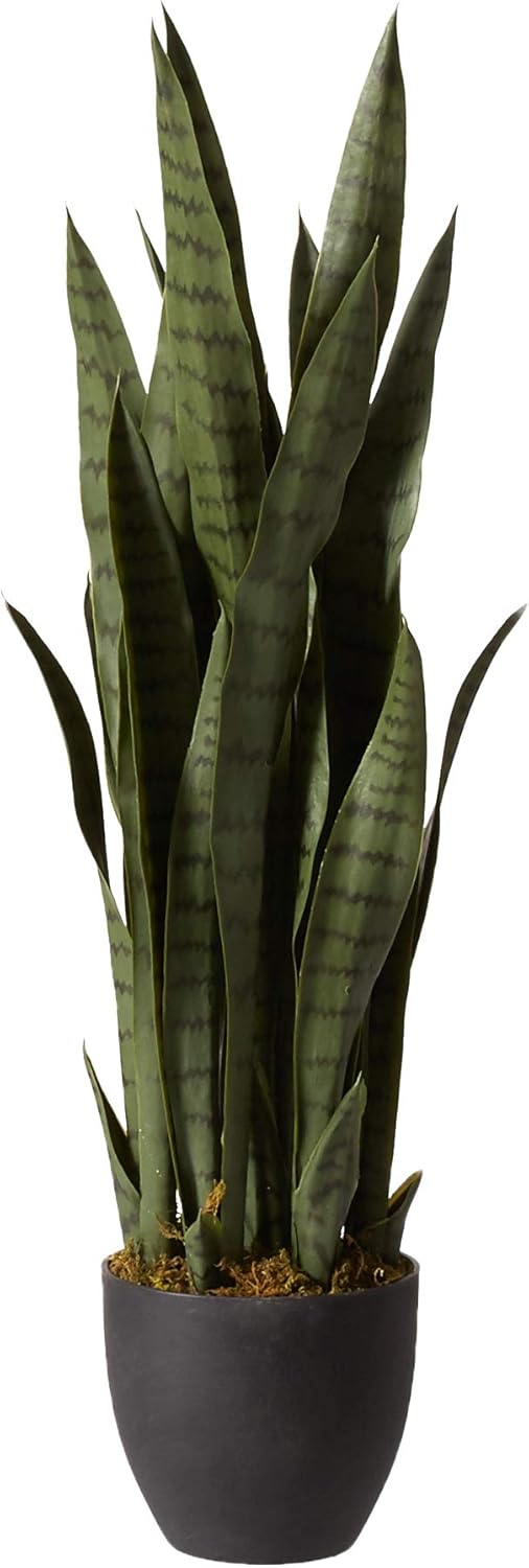 Nearly Natural Green 35in Sansevieria with Black Planter