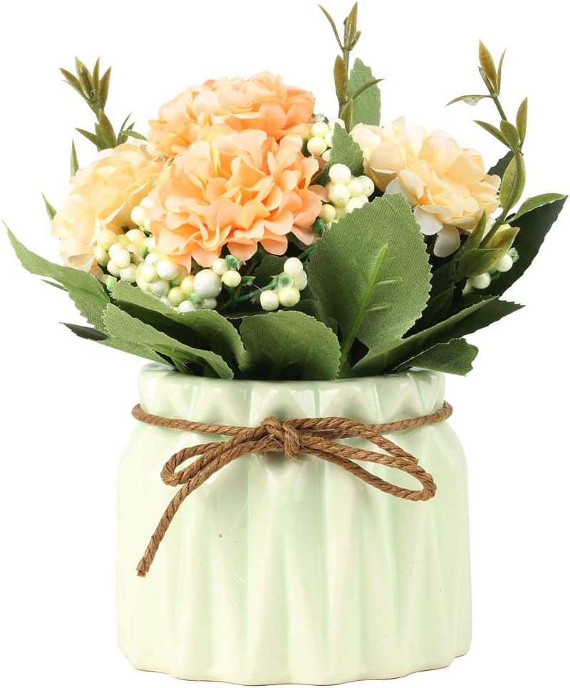 Artificial Hydrangea Bouquet with Blue Ceramic Vase