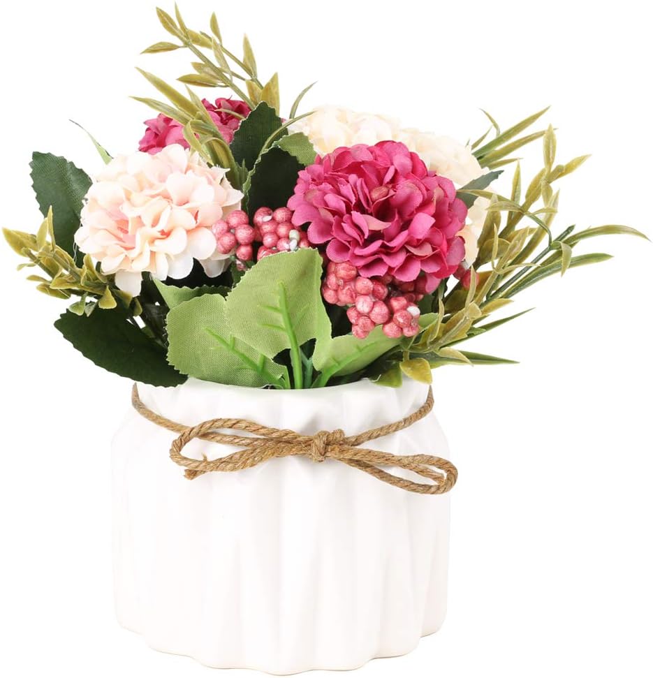 Artificial Hydrangea Bouquet with Blue Ceramic Vase
