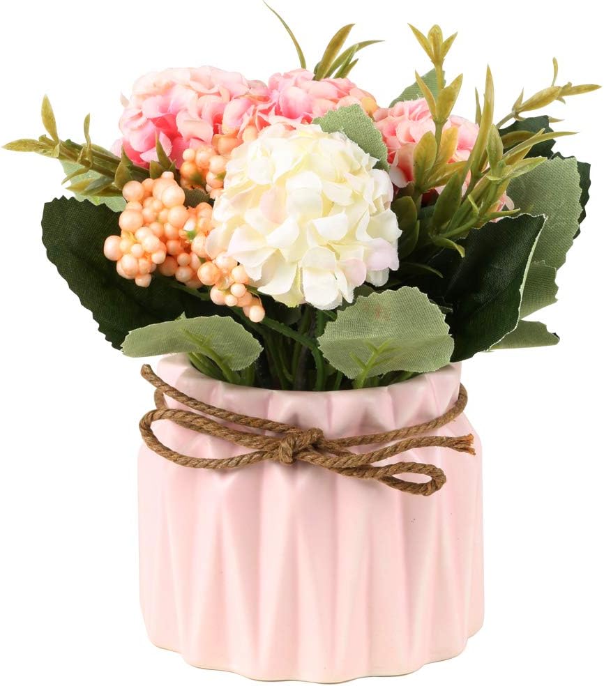 Artificial Hydrangea Bouquet with Blue Ceramic Vase