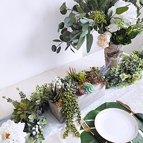Supla Artificial Succulent Plants in Rectangular Wooden Pot Set