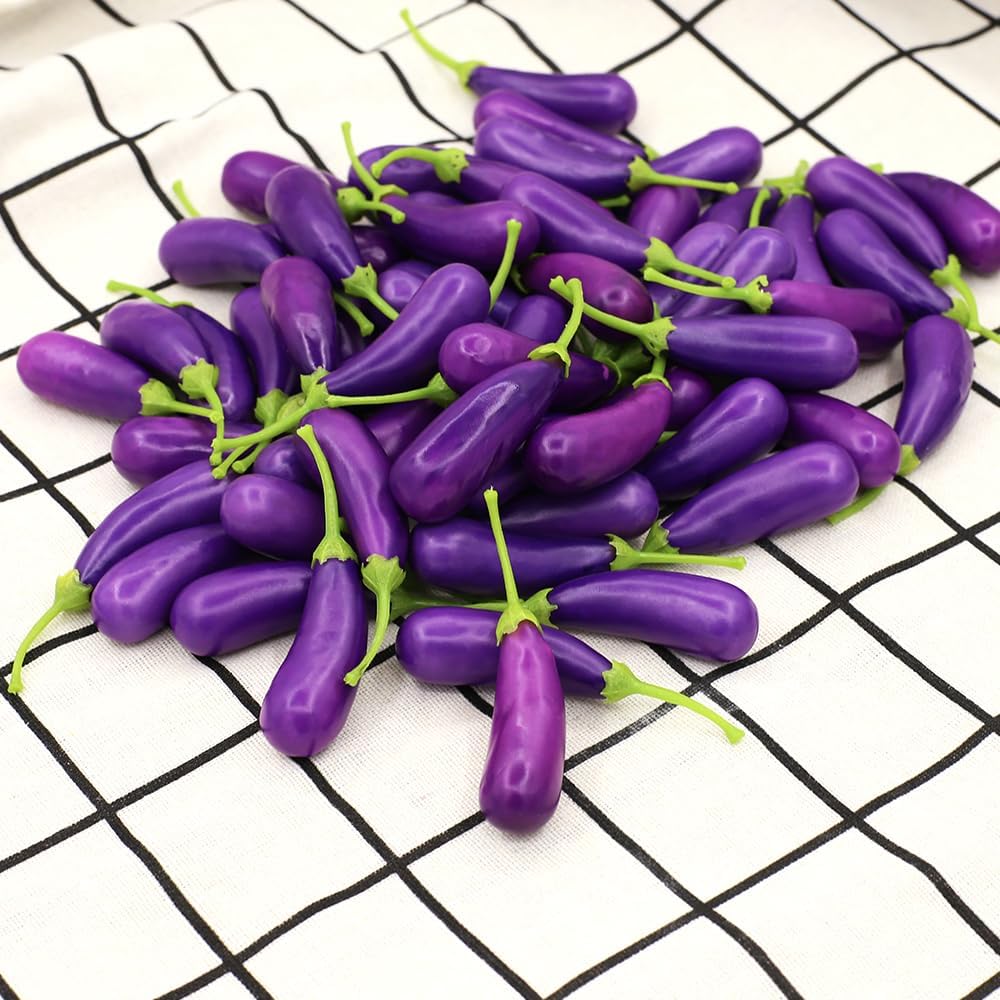 60 PCS Fake Eggplant Mini Artificial Vegetables Decor