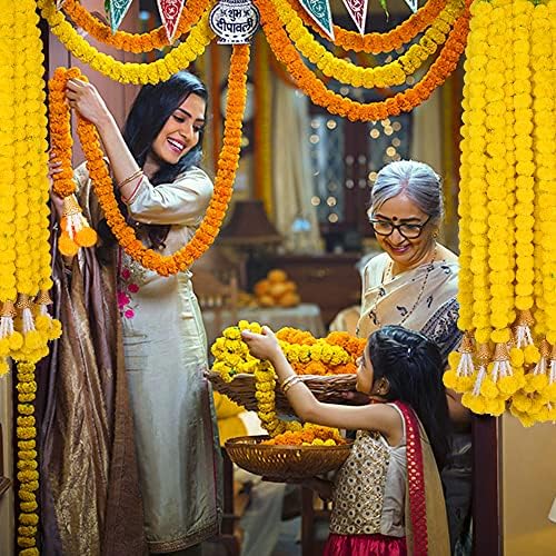 DIYANA IMPEX Yellow Marigold Garland 5 Pcs 5 Feet Long Artificial Flowers